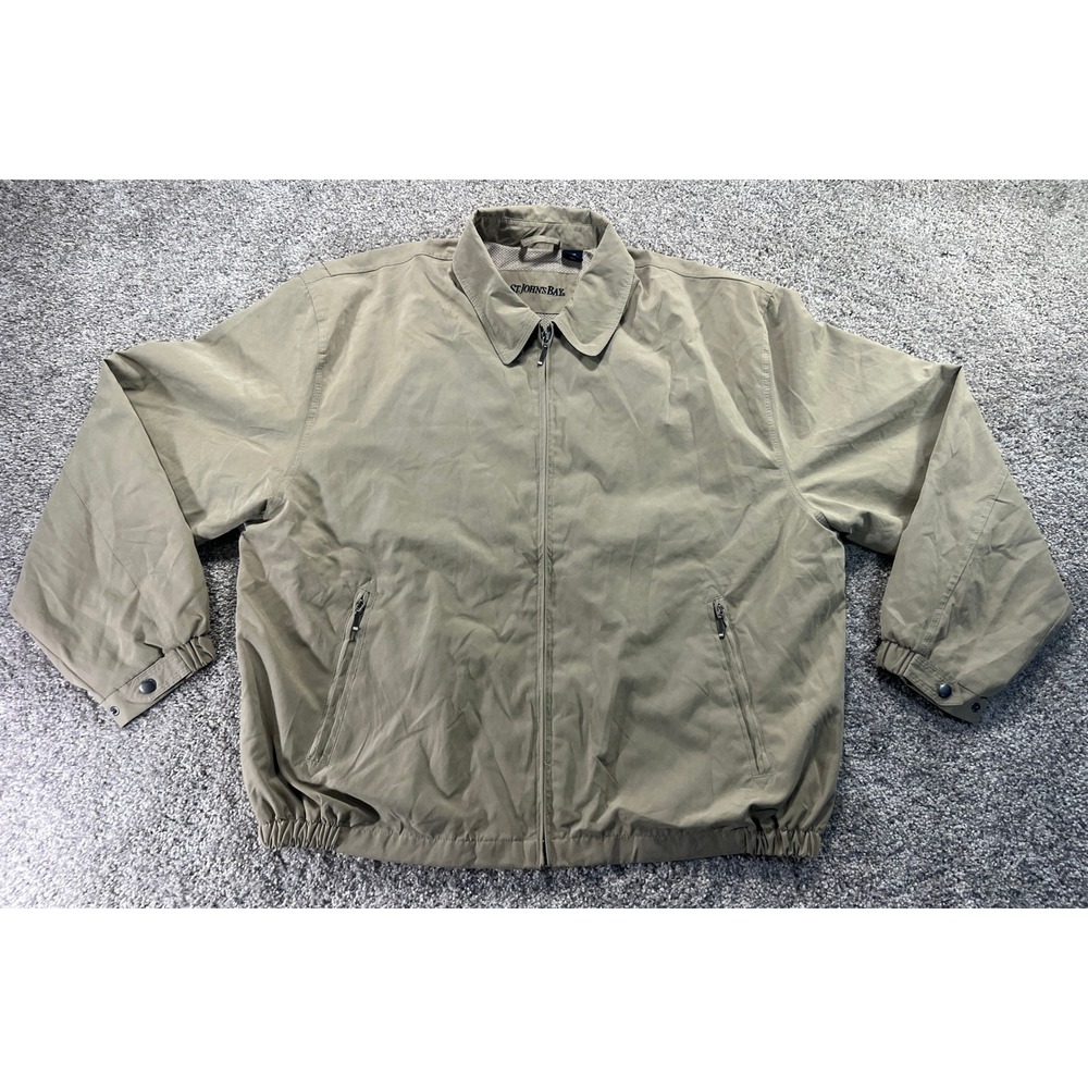 Vintage St Johns Bay Mens XL Tan Khaki Full Zip Windbreaker Jacket